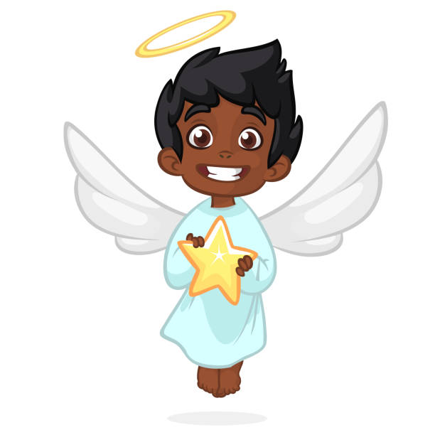 Cute Cartoon Angel Holding A Star Christmas Cartoon Vector Illustration  Isolated Stock Illustration - Download Image Now - iStock