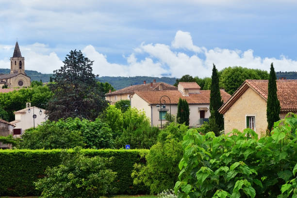 Beautiful view on the medieval village of Mazan after sammer rain, Provence, France