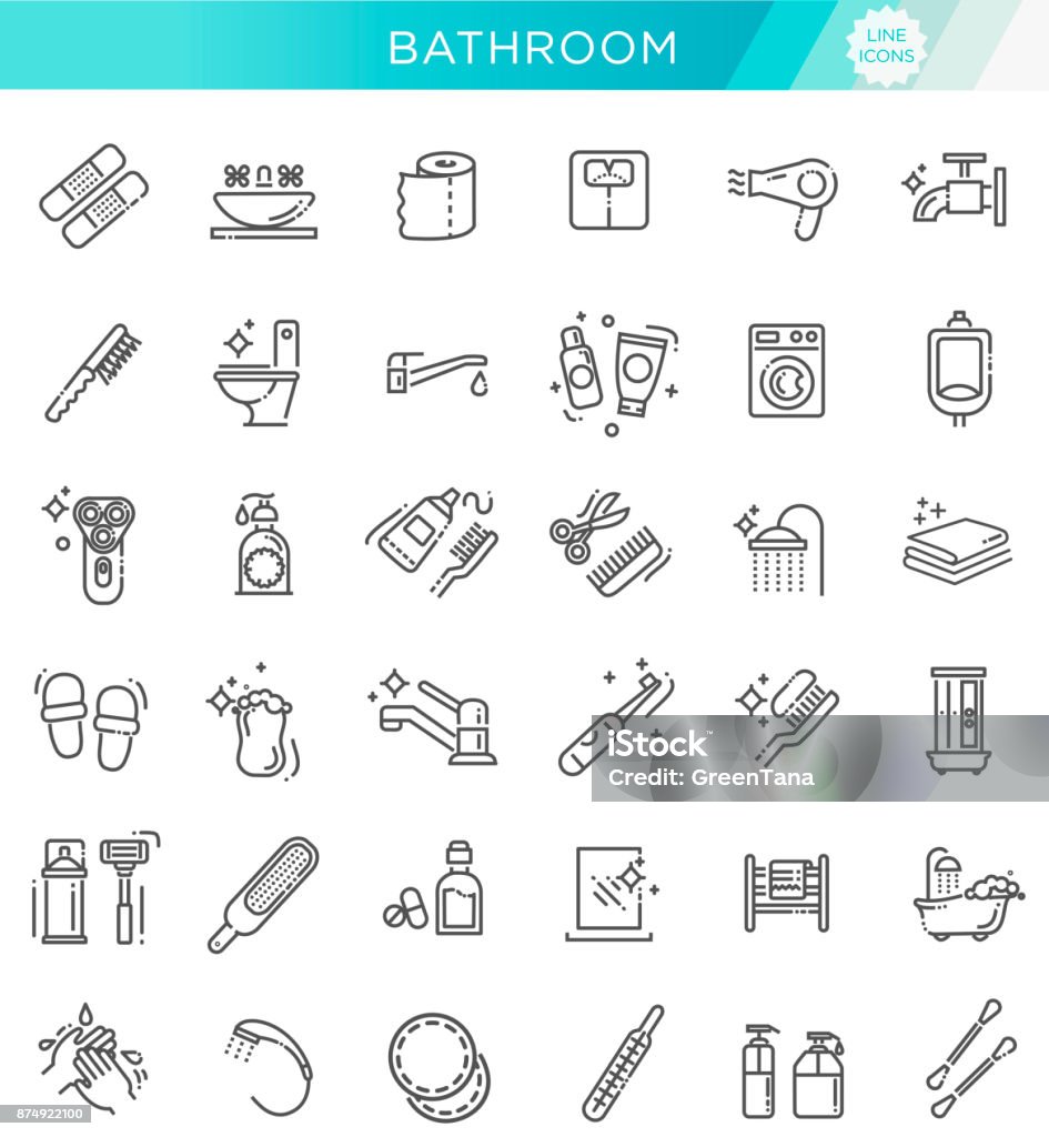 Restroom, Bathroom Icon Set. Line Style stock vector Bath equipment icons made in modern line style Icon Symbol stock vector