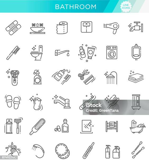 Restroom Bathroom Icon Set Line Style Stock Vector Stock Illustration - Download Image Now