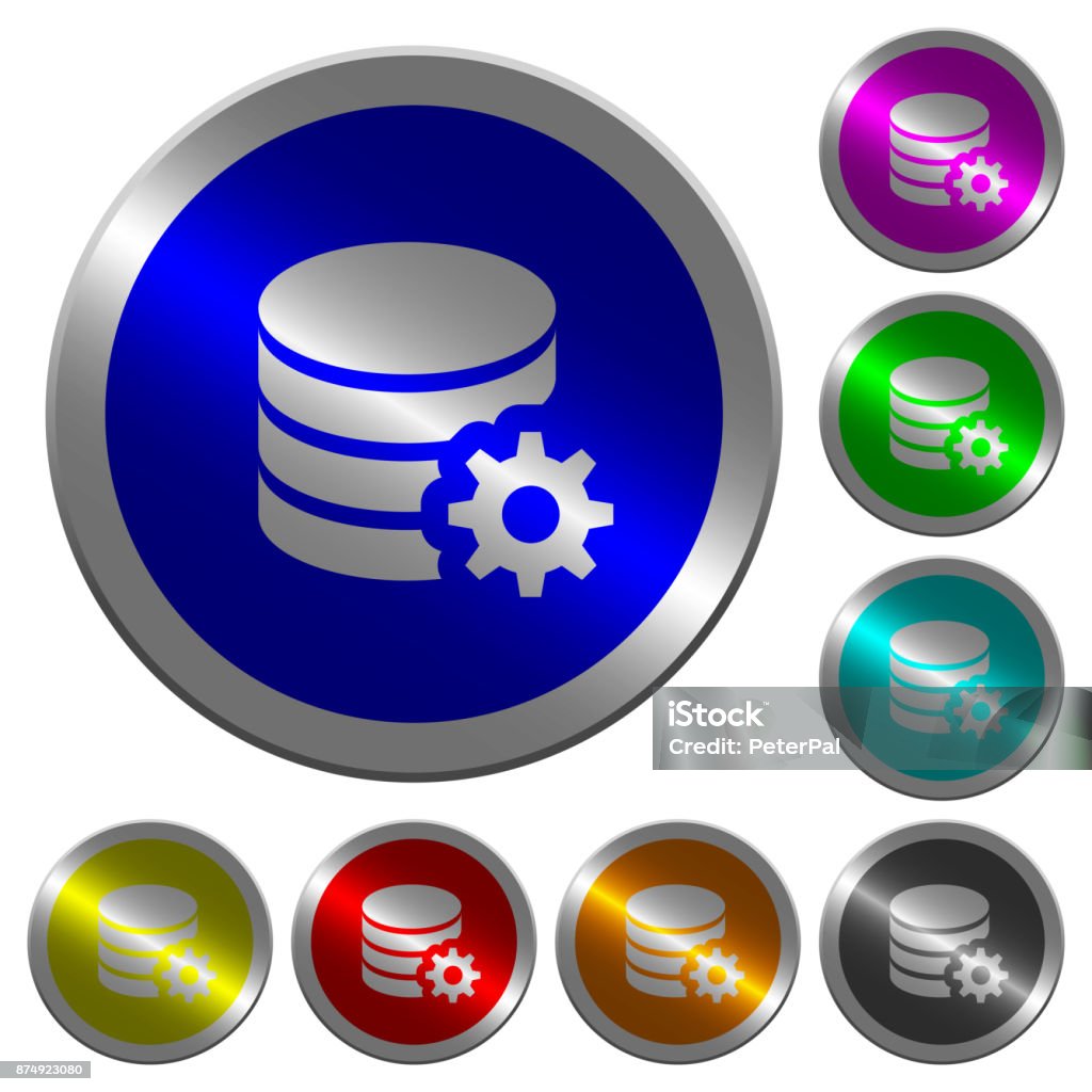 Database Blue Color Button Database Configuration Luminous Coinlike Round Color Buttons Stock ...