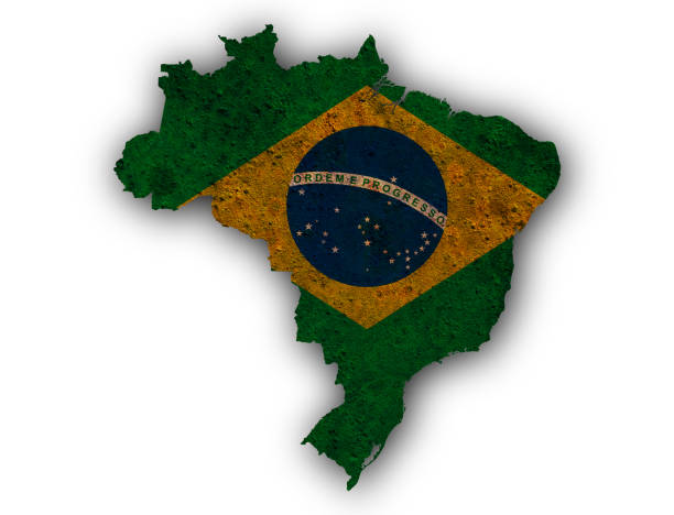 istock Map and flag of Brazil on rusty metal 874923460