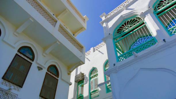 Buildings looking up, Muscat stock photo