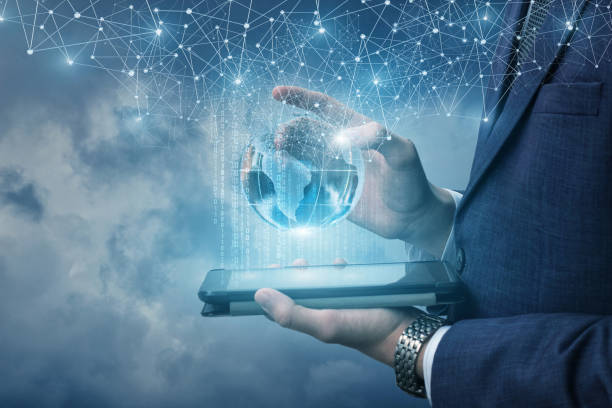 istock Businessman running on the mobile with information. 874946742