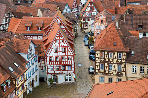 View to old traditional German houses in Bad Wimpfen city, Baden-Wurttemberg, Germany