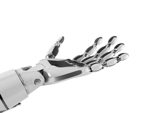 istock Robotic hand keeping empty palm, isolated on white background. 874951586