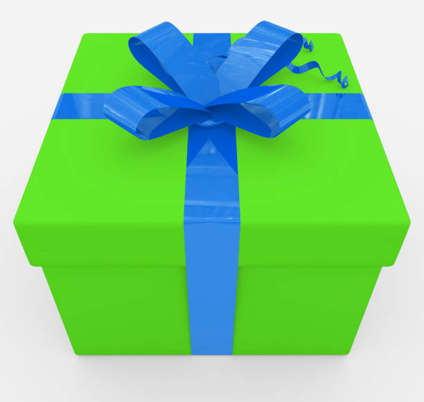 istock gift box - green box, blue ribbon - isolated on white 874952046