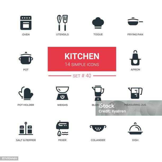 Kitchen Utensils Line Design Icons Set Stock Illustration - Download Image Now - Apron, Bizarre, Blender