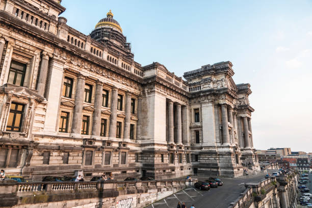 Brussels: Courthouse or Palace of Justice, a great classical palace with people around, in Brussels, Belgium