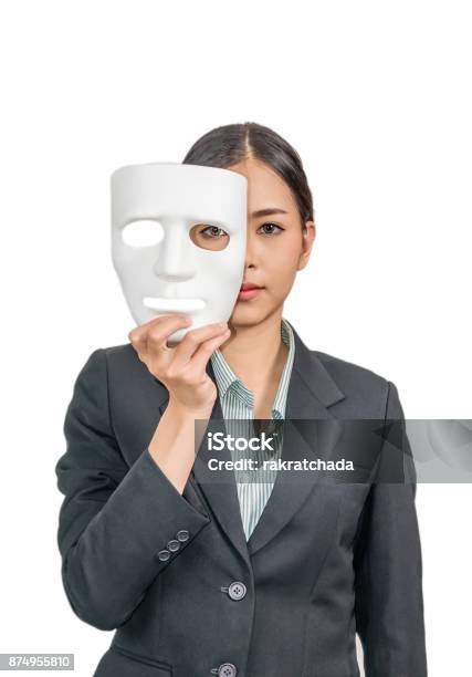 Woman With White Mask Stock Photo - Download Image Now - Artificial, Mask - Disguise, One Woman Only