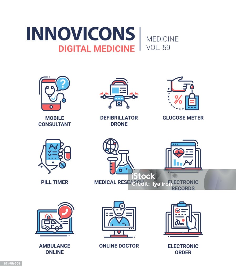 Définir des icônes du design ligne médecine numérique- - clipart vectoriel de Santé et médecine libre de droits