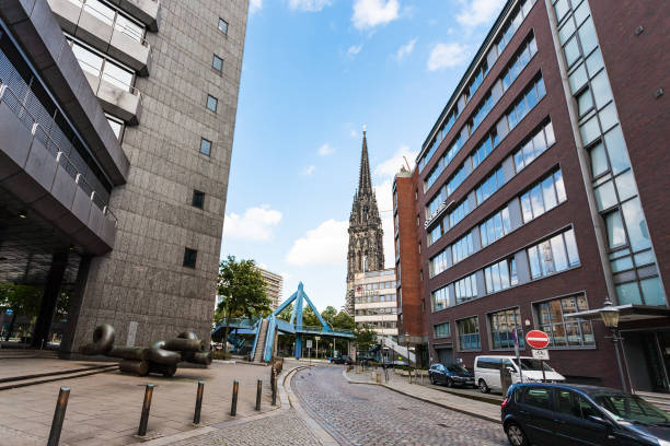 Hamburg: view of St Nicholas church from Deichstrasse. The church was the tallest building in the world in 1874-1876, and now it is second-tallest structure in city