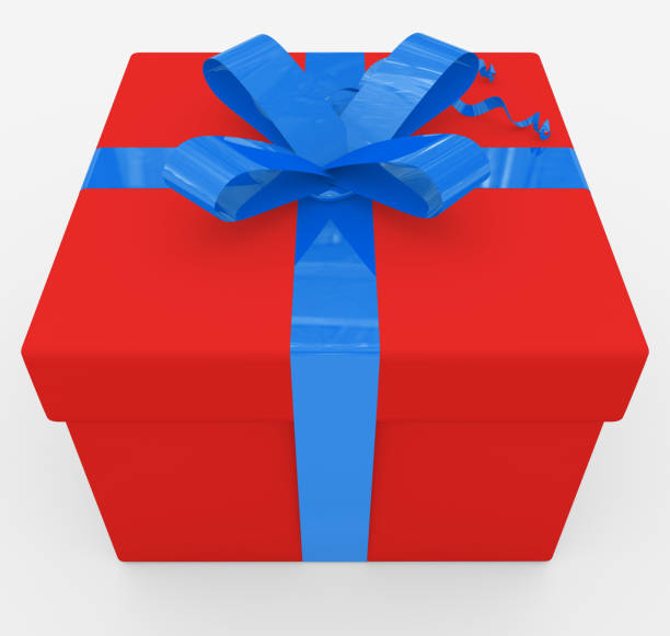 Gift Box Blue Box Red Ribbon Isolated On White Stock Photo
