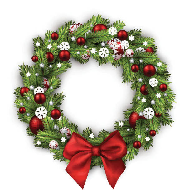 크리스마스 화관 흰색 바탕에 그림자와. - wreath christmas bow holiday stock illustrations