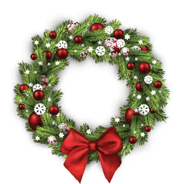 Vector illustration of Christmas wreath isolated on white.