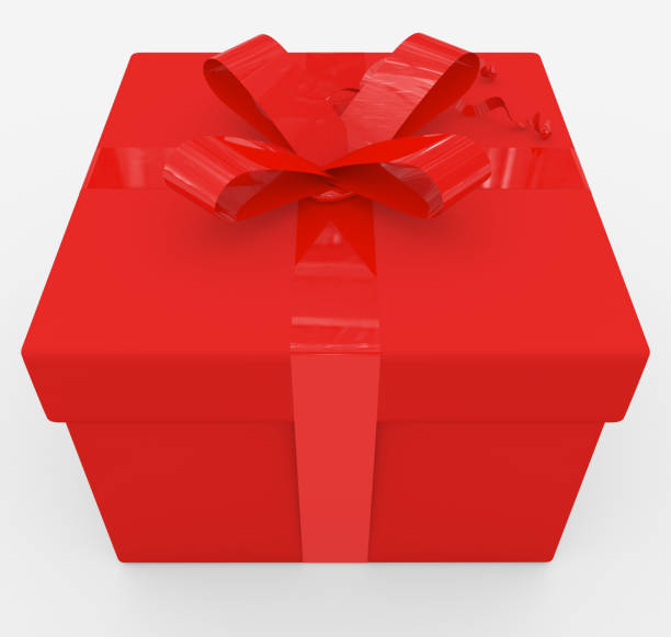 Gift Box Blue Box Red Ribbon Isolated On White Stock Photo