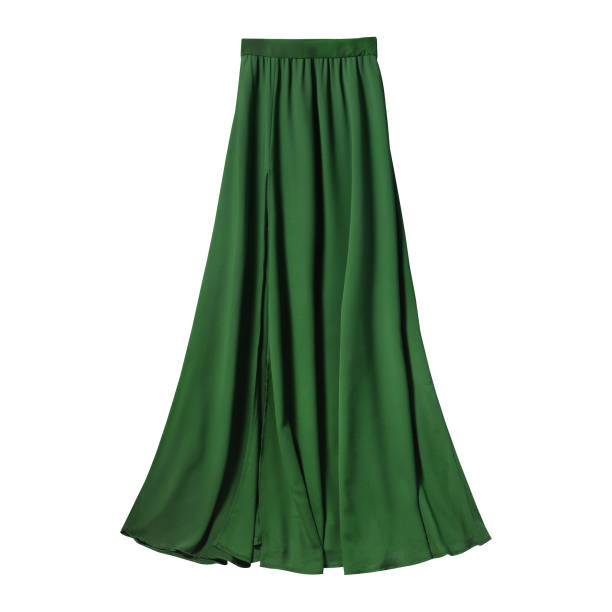istock Dark green airy subtle long elegant maxi skirt isolated white 874975820