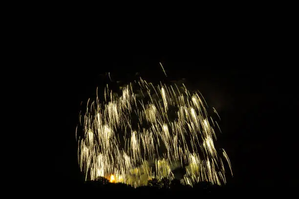 Orange fire rain of fireworks