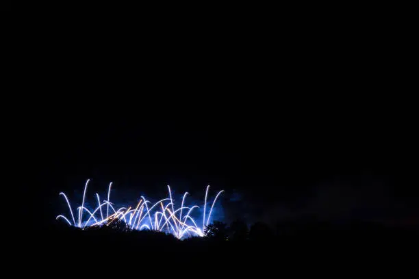 fireworks festival with blue fountains of fire