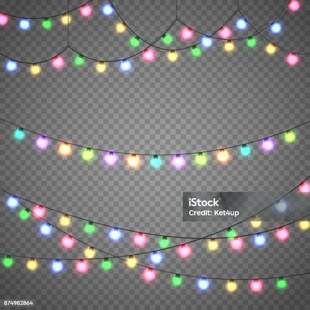 Christmas Lights Isolated On Transparent Background Xmas Garland Vector Illustration Stock Illustration - Download Image Now