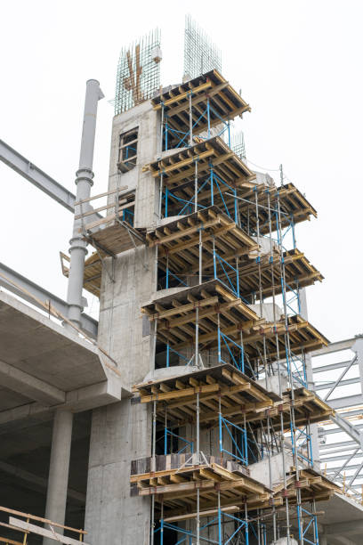 istock Construction of a concrete house. retaining scaffolding 874983228