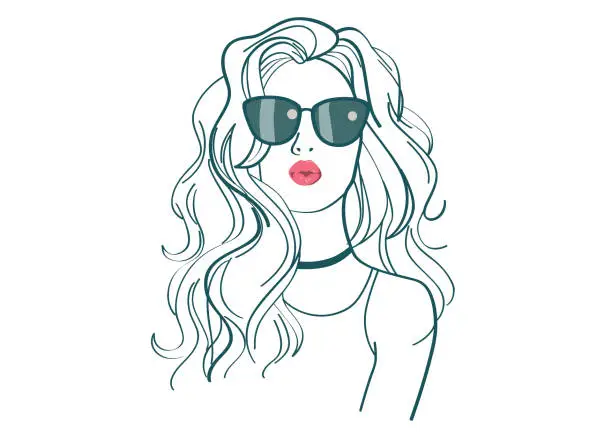 Vector illustration of Sexy girl illustration with glasses and red lips
