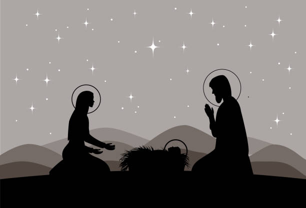 istock Vector nativity scene. Mary with Jesus, and Joseph silhouette 875003862