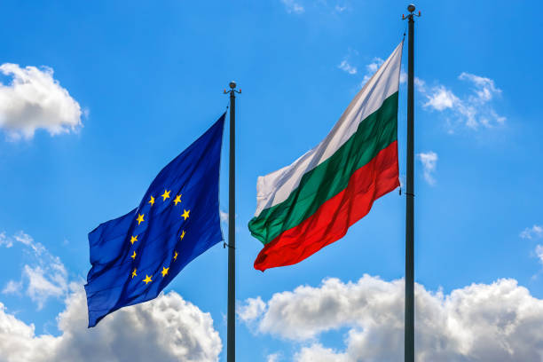 istock The flags of Bulgaria and the EU. 875010664