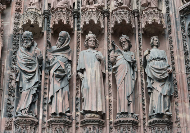 Statues on the facade of Strasbourg Cathedral stock photo