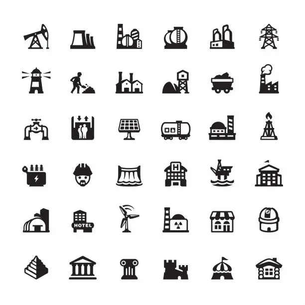 Vector illustration of Industrial Building and Construction - icons set