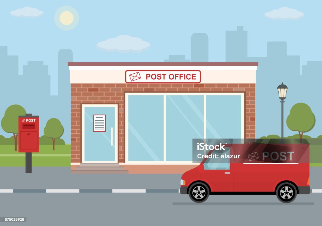 Post Office Building Delivery Truck And Mailbox On City Background Stock  Illustration - Download Image Now - iStock