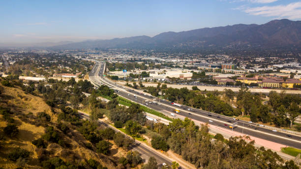 istock Aerial view of a freeway intersection in Los Angeles 875032256