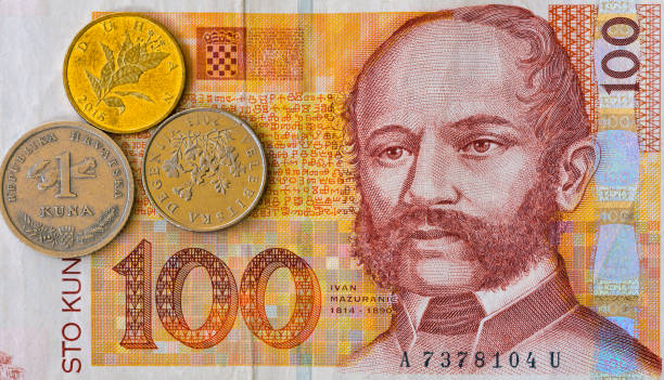 istock Croatian currency note 100 Kuna banknote and coins macro 875035556