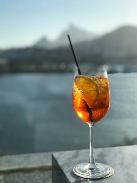 Orange drink and the beautiful Rio de Janeiro landscape stock photo
