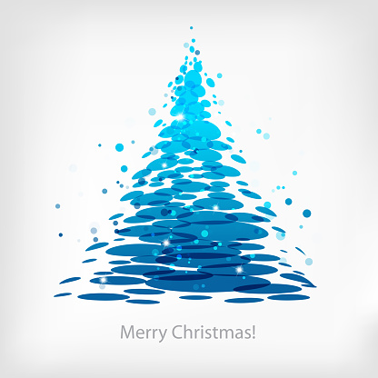 Abstract blue fir tree isolated on white background, vector Christmas card