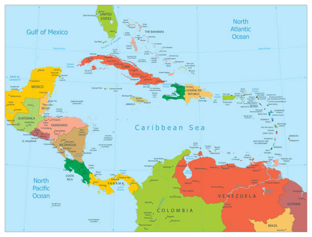 Map of the Caribbean Map of the Caribbean. highly detailed vector illustration. barbados map stock illustrations