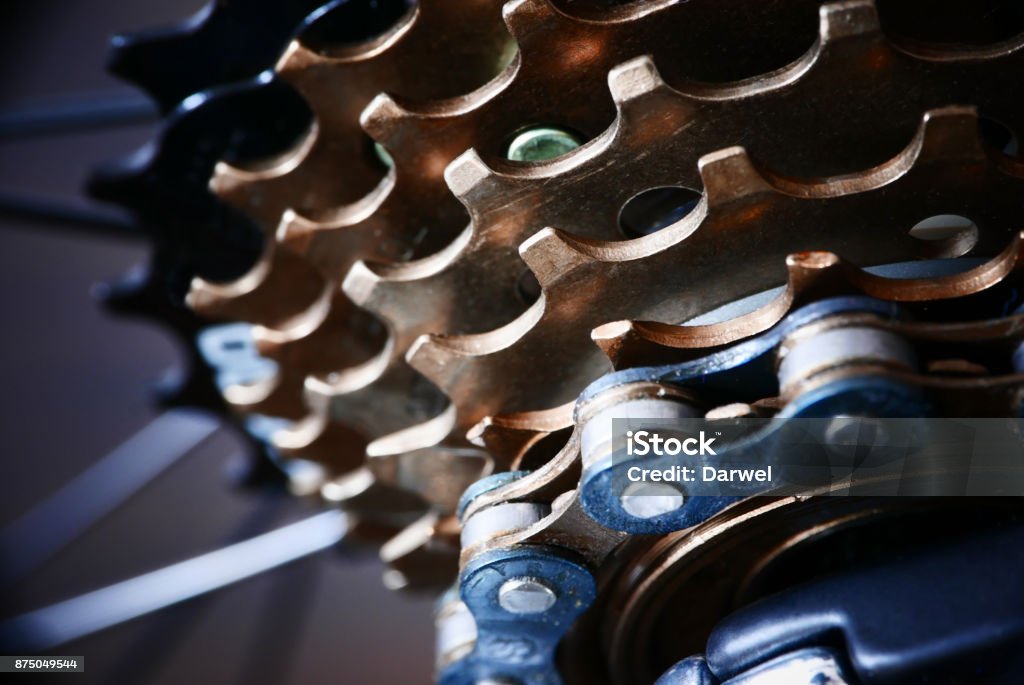 Cierre de cassette de bicicleta trasera - Foto de stock de Cadena de la bicicleta libre de derechos