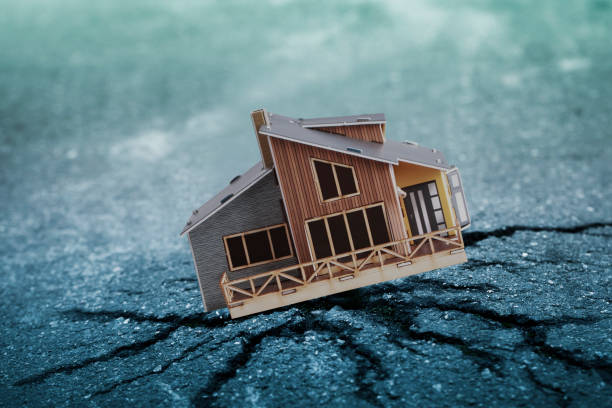 Earthquake crisis house risk insurance concept stock photo
