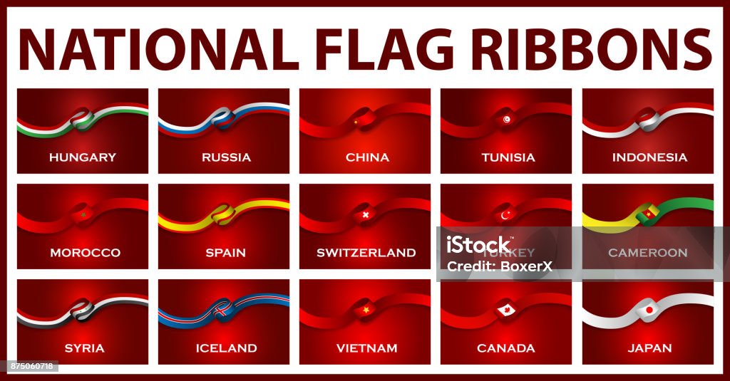 Countries Grad Colorful Ribbon Luxury Red Style Country Flag Ribbons Vector Illustration Stock ...