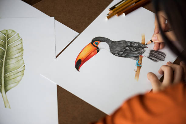 Asian woman is working on her hand drawing artwork