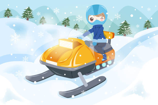 ilustrações, clipart, desenhos animados e ícones de homem é surfista - snowmobiling