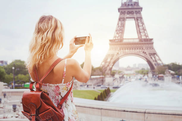 istock tourist in Paris visiting landmark Eiffel tower 875093546