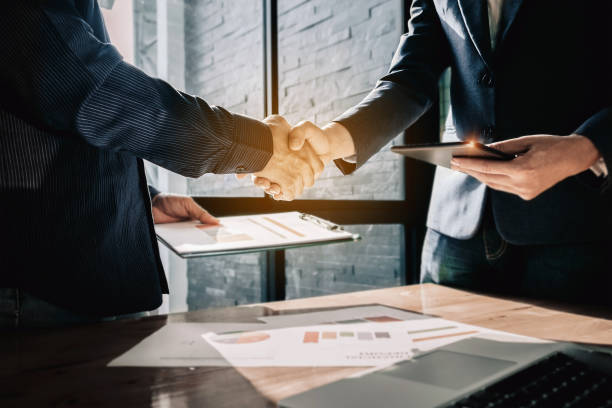 Young businessmen collaborate with partners to increase their bu