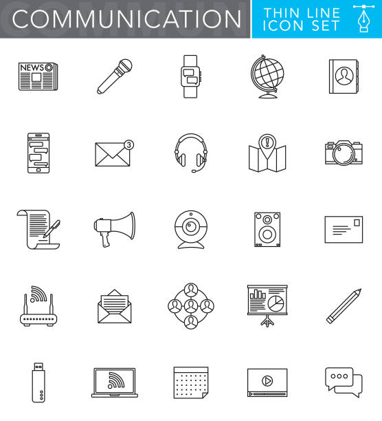 illustrations, cliparts, dessins animés et icônes de jeu d’icônes de thin line communication design plat style - canadian icon video