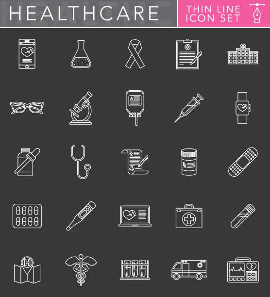 Vector illustration of Healthcare & Medicine Thin Line Icon Set in Flat Design Style
