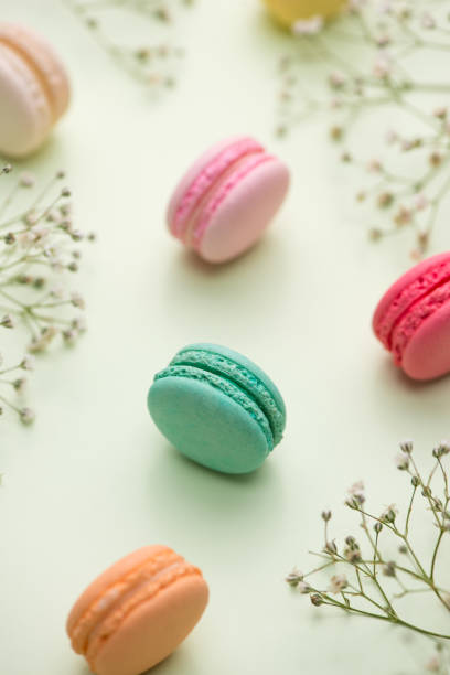istock Dessert. Sweet macarons or macaroons with flowers. 875097116