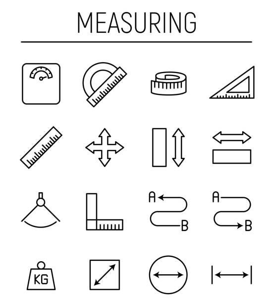 satz von mess symbole im modernen dünne linienstil. - distance measurer stock-grafiken, -clipart, -cartoons und -symbole