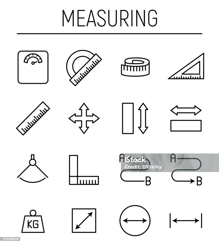 Sistema de medición los iconos de estilo de línea fina moderna. - arte vectorial de Ícono libre de derechos