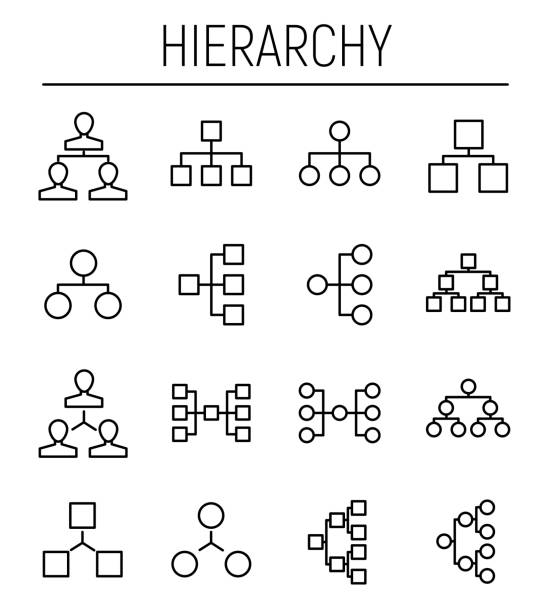 ilustrações de stock, clip art, desenhos animados e ícones de set of hierarchy icons in modern thin line style. - hierarchy