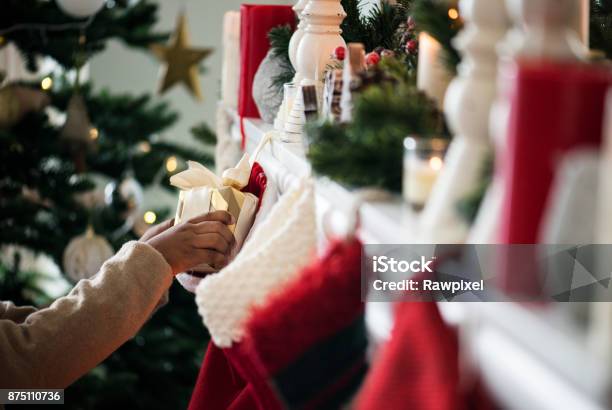 Christmas Stockings Are Hanging By The Chimney Stock Photo - Download Image Now - Christmas Stocking, Vacations, Christmas